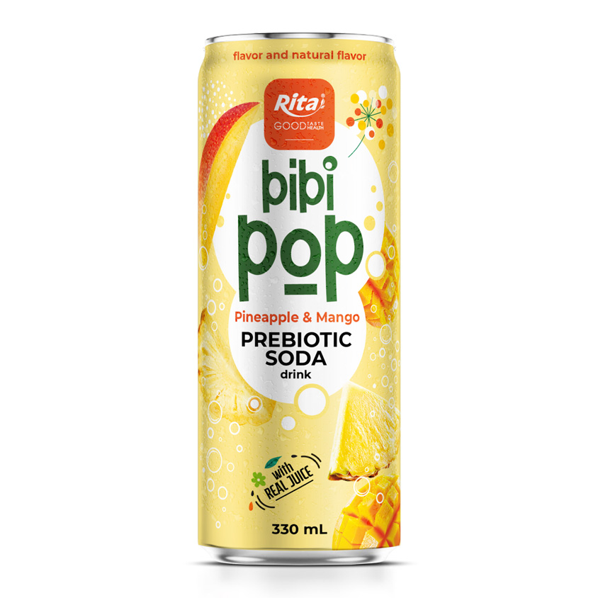 Bibi Pop Prebiotic Soda drink with real pineapple and mango juice 330ml
